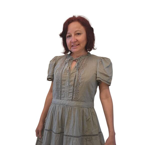 Gap Dress Med Sage Green Cotton Bohemian Chic Cottagecore Romantic Feminine - Picture 11 of 14